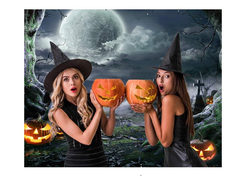 SJOLOON Halloween Backdrop for Photography Horror Background Scary Pumpkin Moon Backdrop for Party Decoration Supplies Studio Props 11897 (7x5FT) - Image 4